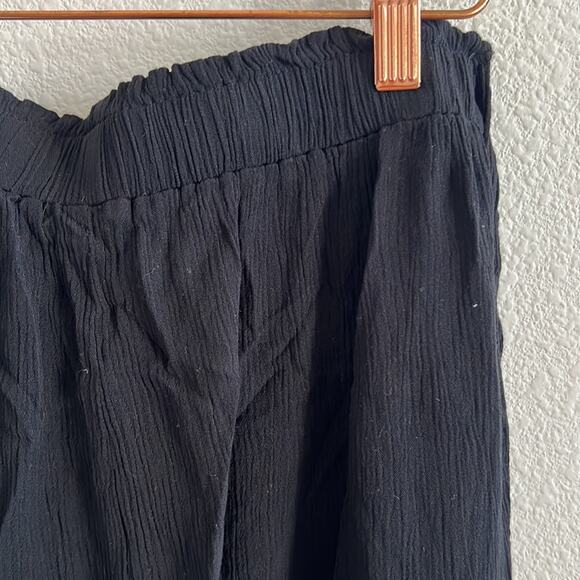 Eberjey Black Crinkle Rayon Pant with Front Tie Waist Medium - Picture 4 of 5